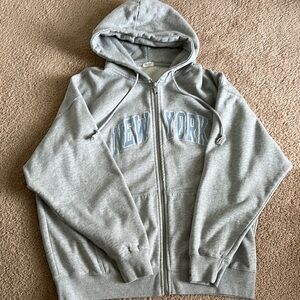Brandy Melville Gray Hoodie with Blue Print